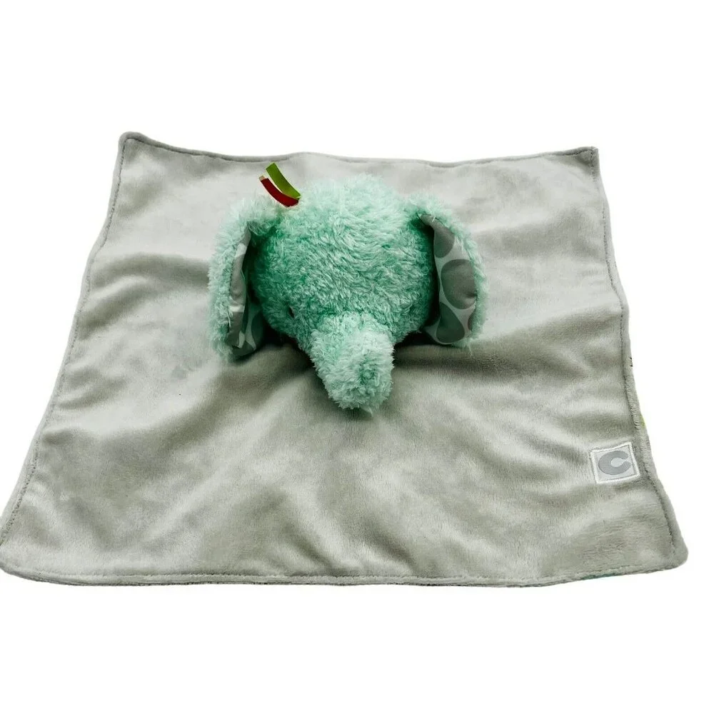 Boppy Baby Elephant Gray Lovey‎ Plush Puppet Chevron Striped Green Red 11X11